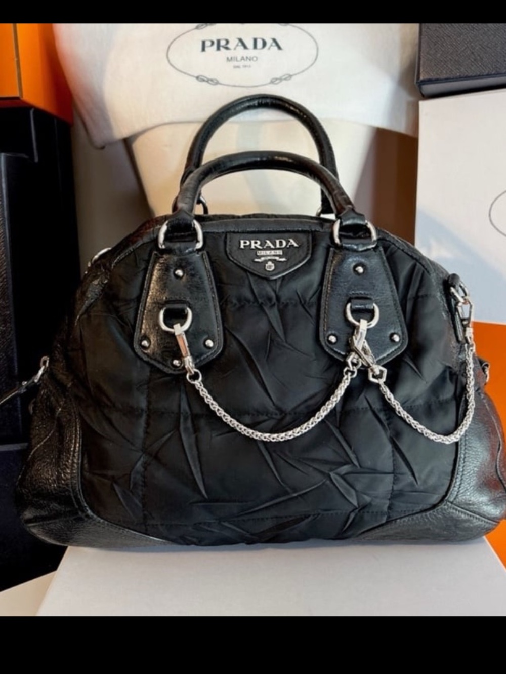 Prada⭐️Black Quilted Nylon 2-WAY crossbody/with Silver hardware. LIKE NEW!